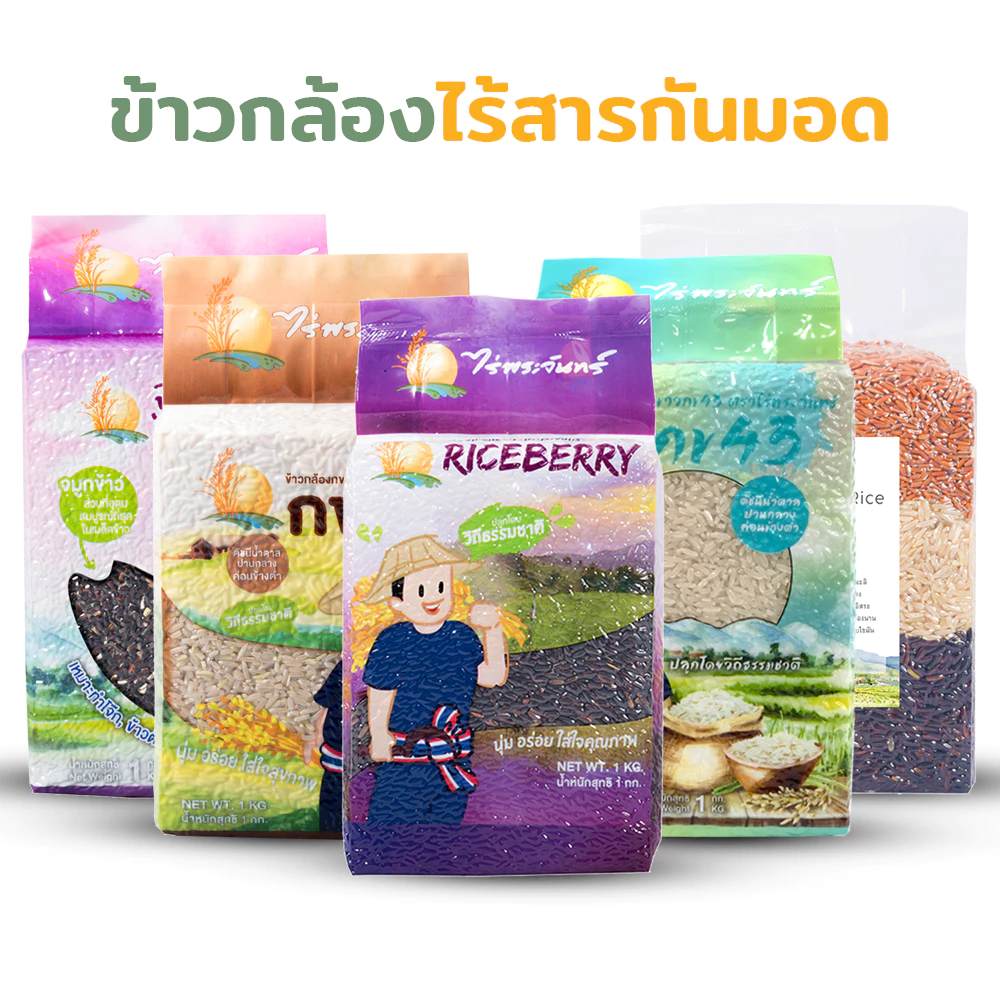 72% OFF *ค่าส่งถูกที่สุด* ข้าวสุขภาพ 1 Kg ปลอดสาร ไม่ใช้สารกันมอด แบรนด์ไร่พระจันทร์ ฿54.00 500พัน+ sold Comm Rate 9% Get Link