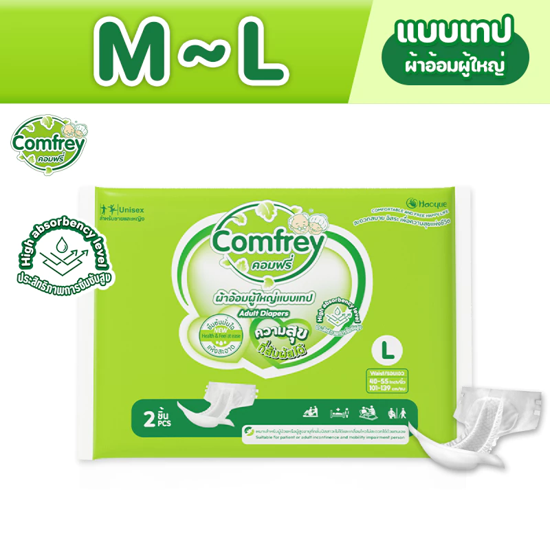 [ไซส์ M-L 2ชิ้น] Comfrey แพมเพิสผู้ใหญ่ ผ้าอ้อมผู้ใหญ่แบบเทป ราคาประหยัด พร้อมจัดส่งด่วน