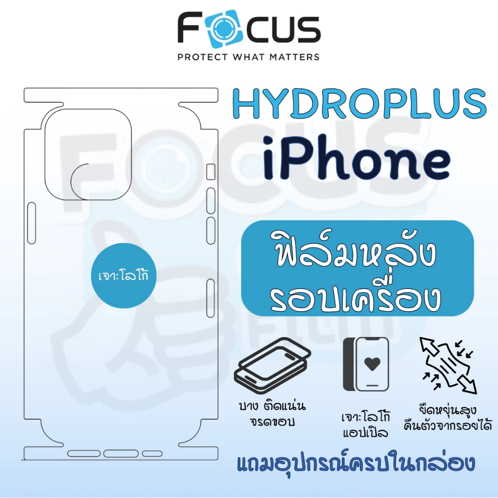 ฟิล์มหลังรอบครื่องไฮโดรเจล *Hydroplus* Focus ของ iPhone 16/Plus/Pro/ProMax 15PM/+ 14PM 14+ 14