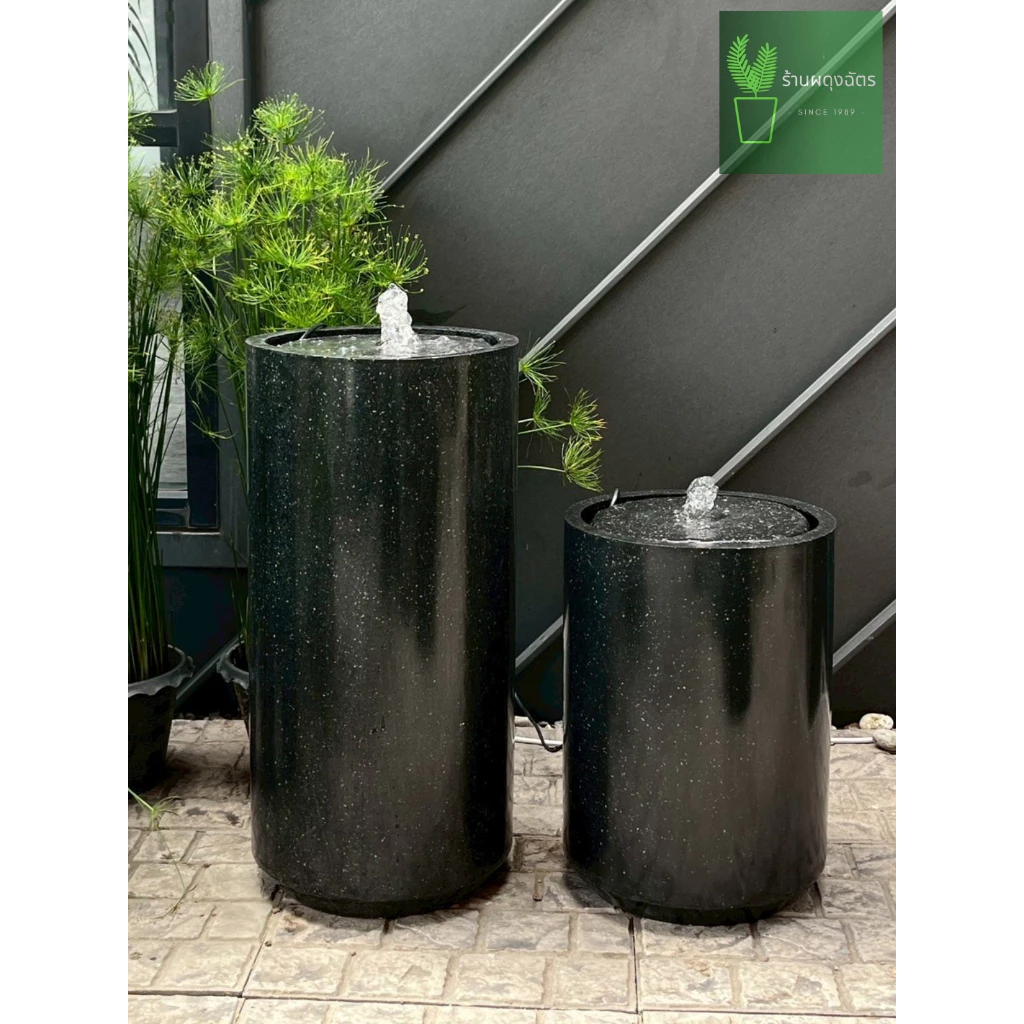 ชุดน้ำผุดมินิมอลทรงกระบอก size M (ก35 ส60ซม) งานหินขัดแท้ แต่งบ้านแต่งร้านเสริมดวงเสริมฮวงจุ้ย ติดตั้งง่ายด้วยตัวคุณเอง