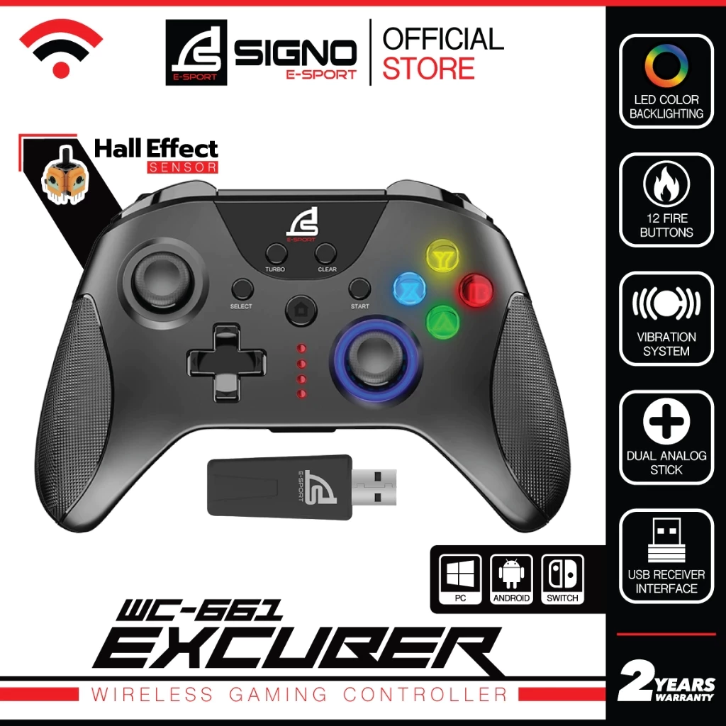 SIGNO E-Sport 2.4G Wireless Gaming Controller EXCUBER รุ่น WC-661 (จอยเกม ไร้สาย)