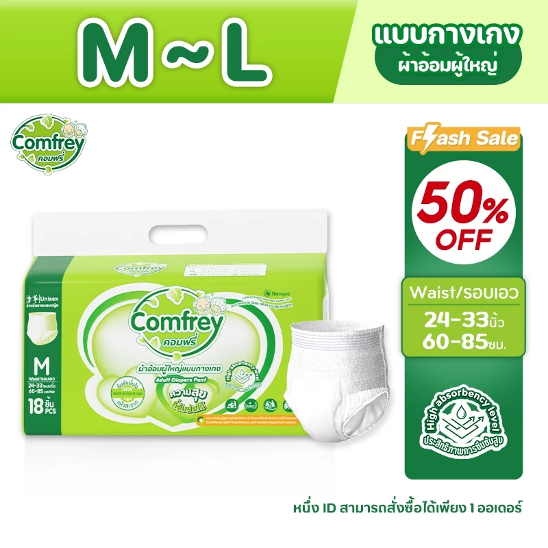 [แพมเพิสไซส์ M-XL 10ชิ้น] Comfrey ลด 50% แพมเพิสผู้ใหญ่แบบกางเกง ราคาประหยัด พร้อมจัดส่งด่วน