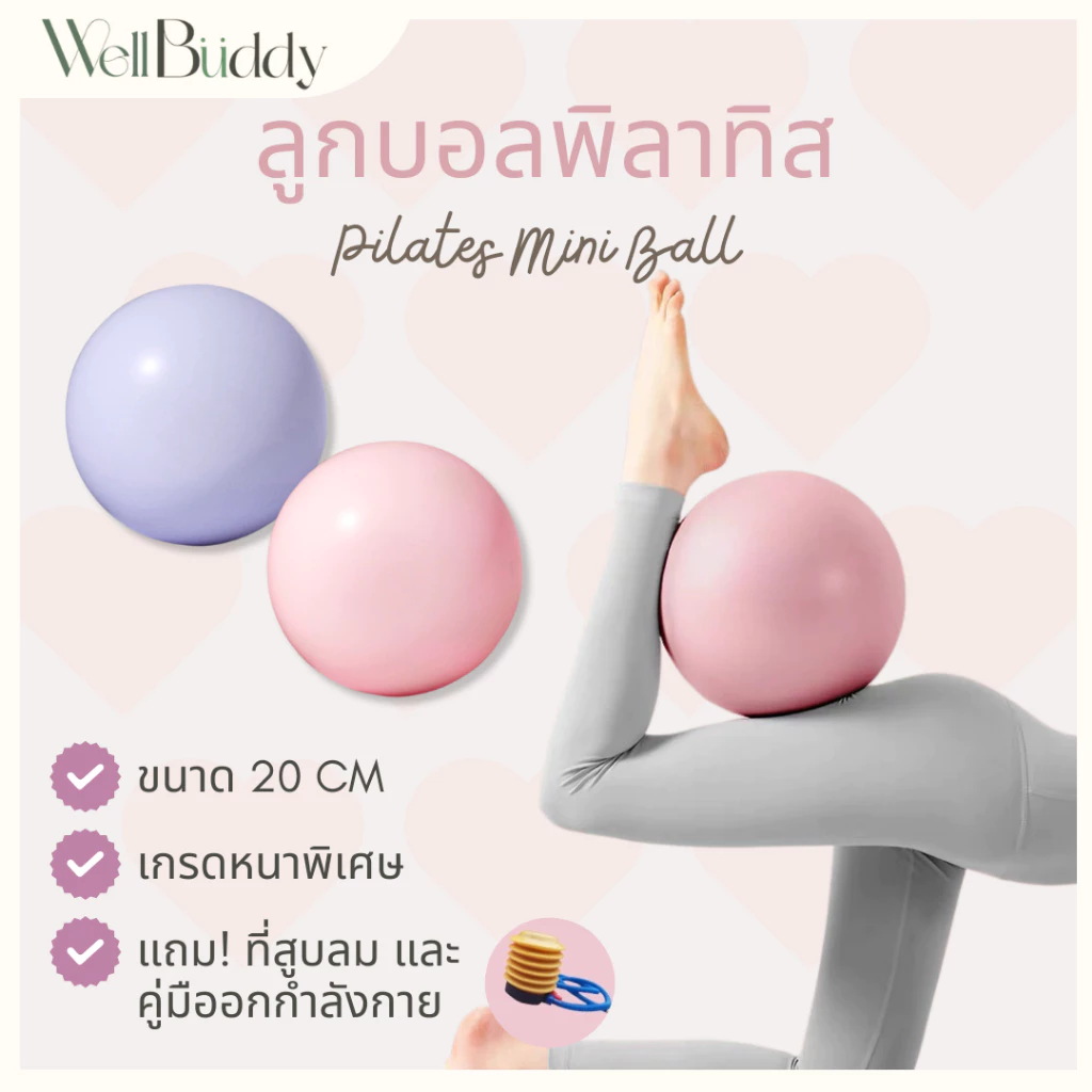 WellBuddy ลูกบอลพิลาทิส/ โยคะ ลูกบอลออกกำลังกาย 20 ซม. พลาสติกหนาพิเศษ (Pilates Ball)