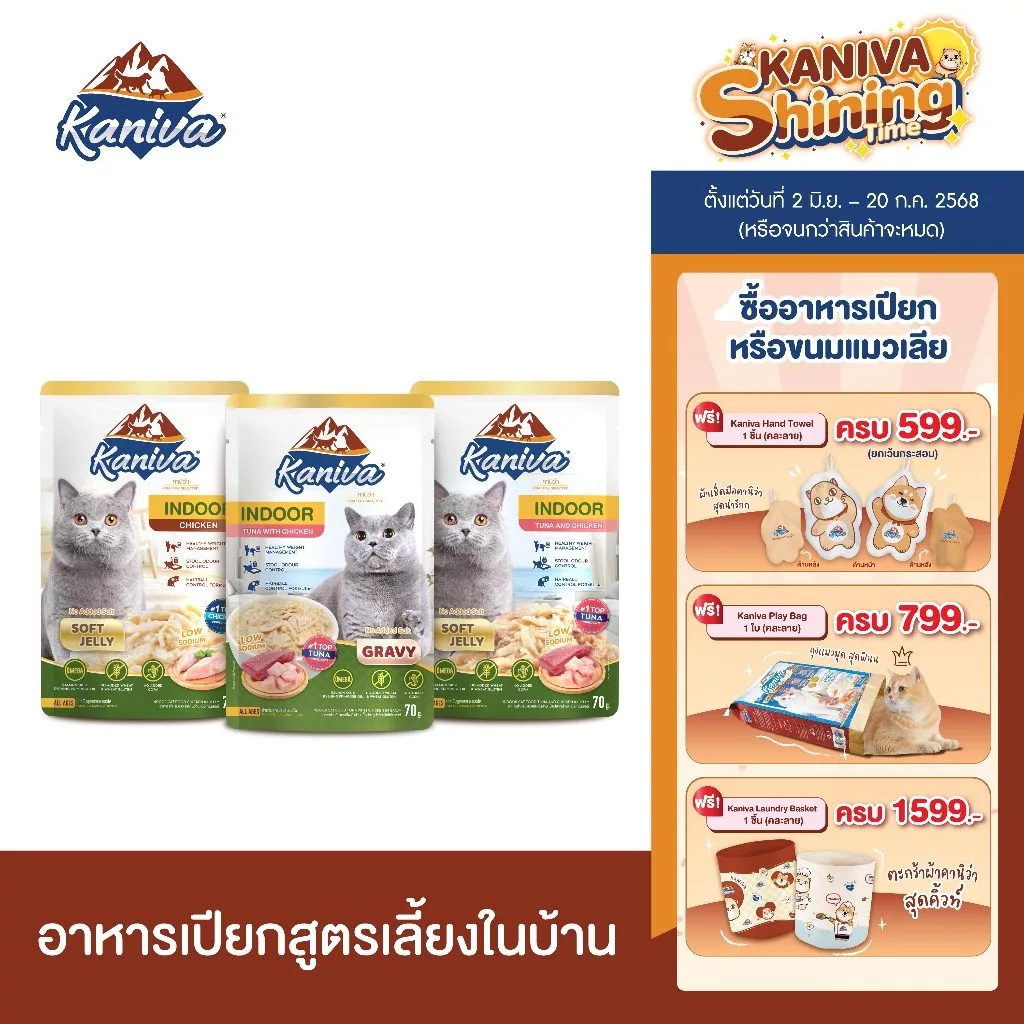 (12 ซอง) Kaniva Indoor Pouch อาหารแมวคานิว่า ชนิดเปียก ช่วยควบคุมน้ำหนัก ลดกลิ่นมูล ขนาด 70 กรัม พร้อมจัดส่งด่วน