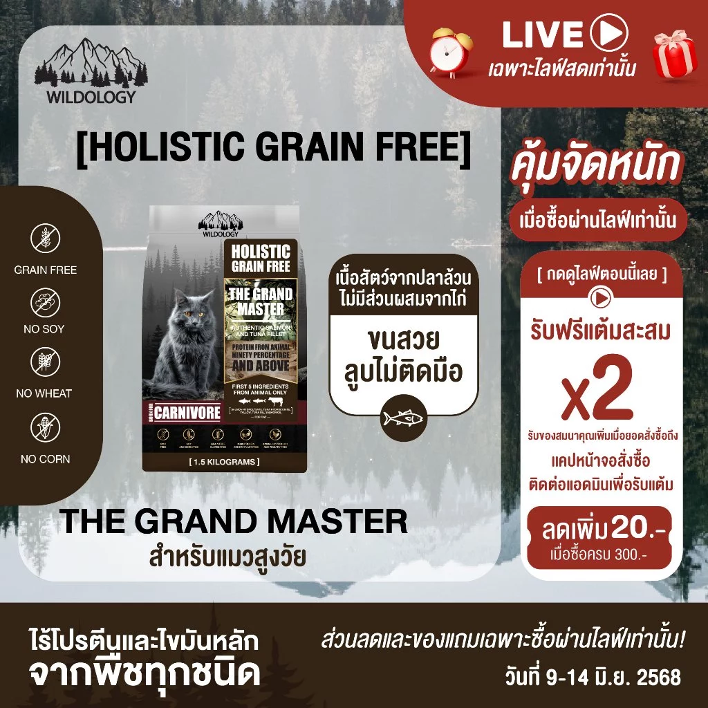 อาหารแมวแบบเม็ด โฮลิสติกเกรนฟรี ไวลด์โอโลจี THE GRAND MASTER สำหรับแมวสูงอายุและแมวโต [ GM ] พร้อมจัดส่งด่วน