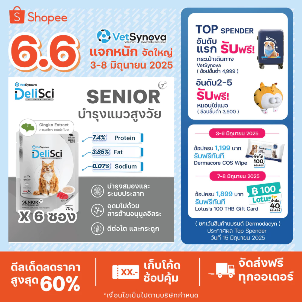 DeliSci Senior สูตรบำรุงสำหรับแมวสูงวัย (6 ซอง) พร้อมจัดส่งด่วน