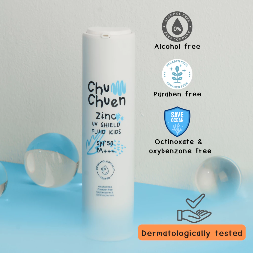 1 ขวด ครีมกันแดด ชุ่มชื่น Chumchuen zinc UV shield fluid kids SPF 50 PA+++ ( ขนาด 50 ml )