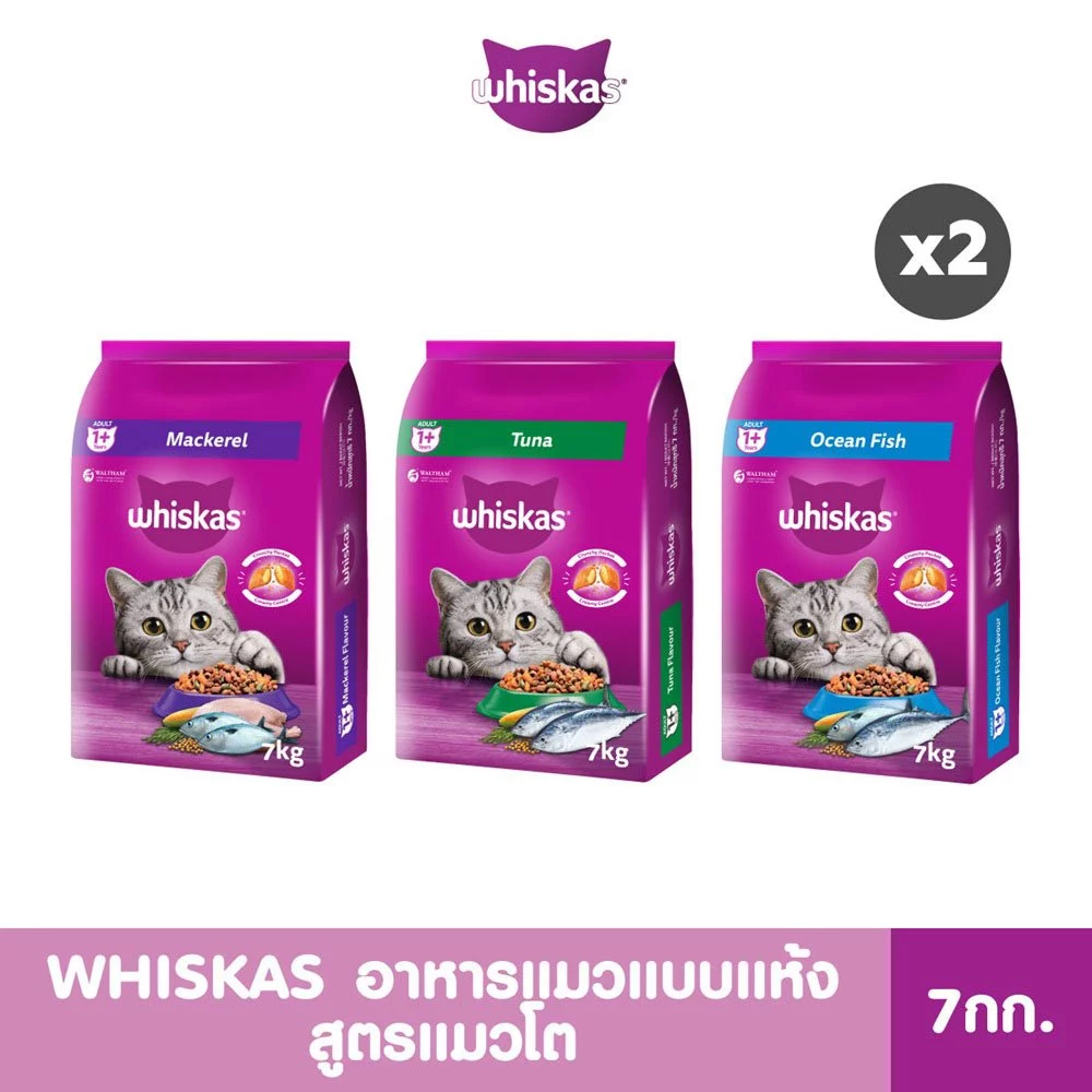 WHISKAS วิสกัส อาหารเม็ดแมวโต 7 กก. (2 แพ็ก) พร้อมจัดส่งด่วน