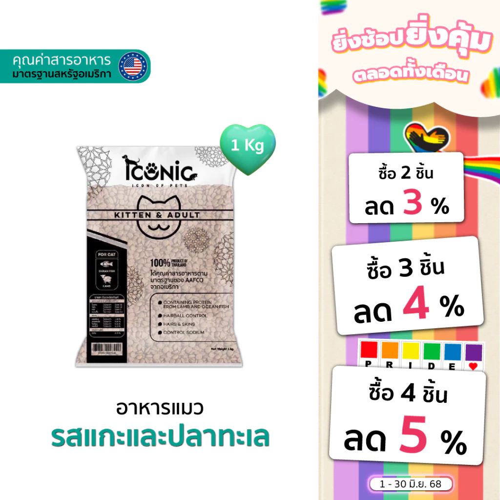 ICONIC อาหารแมวแบบเม็ด ไอโคนิค 1 kg รสแกะและปลาทะเล (CAT FOOD LAMB AND OCEAN FISH FLAVOUR) พร้อมจัดส่งด่วน