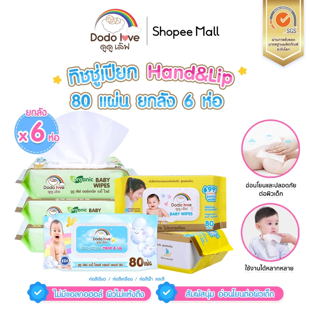 81% OFF DODOLOVE ทิชชู่เปียก Baby Wipes ผ้าเช็ดทำความสะอาดสำหรับเด็ก ออร์แกนิค ทิชชู่ ทิชชูสำหรับเด็ก ฿119.00 100พัน+ sold Comm Rate 9% Get Link