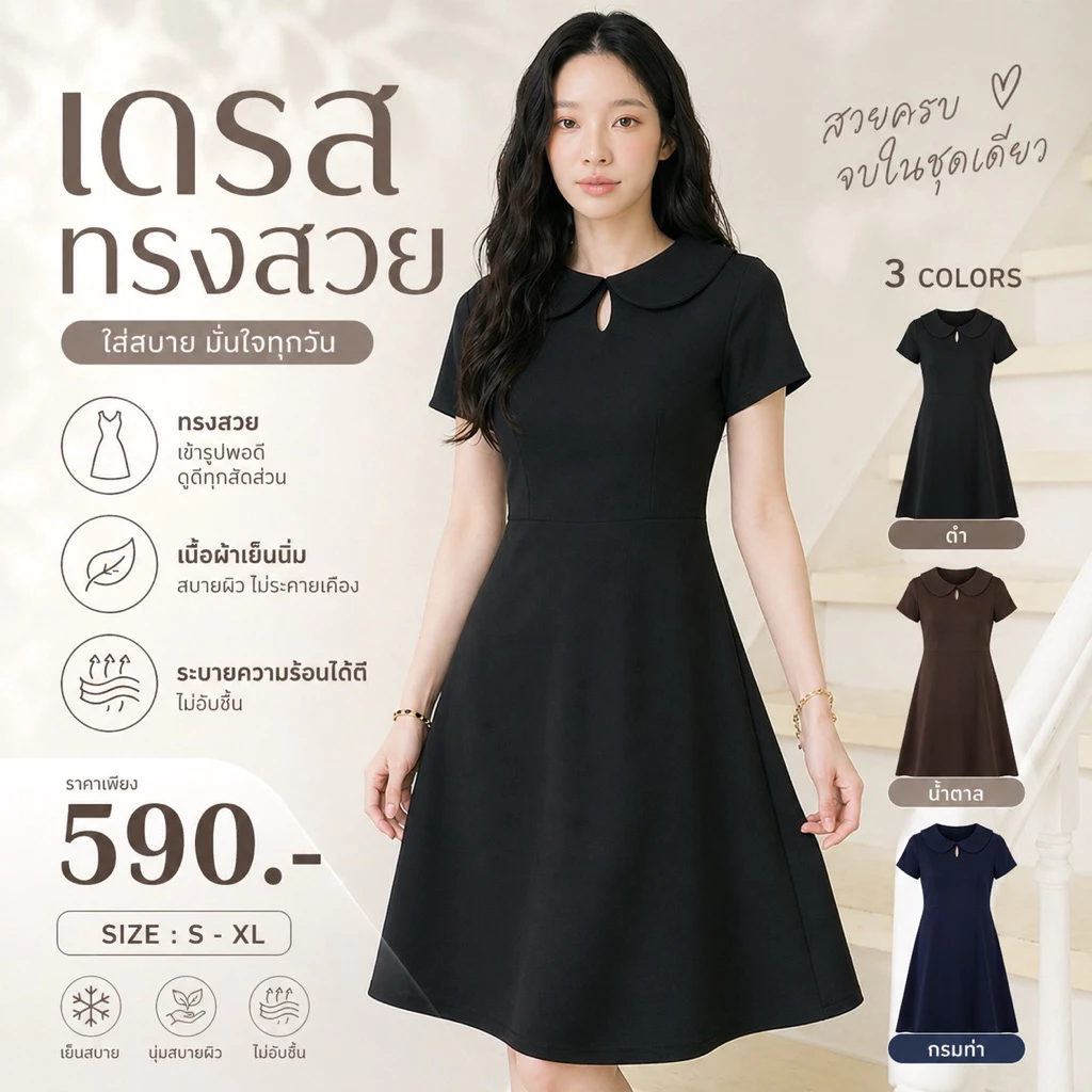 DW020# เดรสสีดำค่ะ เดรสคอบัว