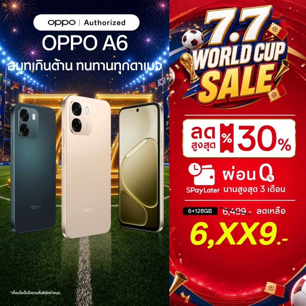[New] OPPO A6 (6+128G)โทรศัพท์มือถือ ดีไซน์สวย ทนทาน กันน้ำกันฝุ่น IP69 SuperCool VC Qualcomm Snapdragon 685