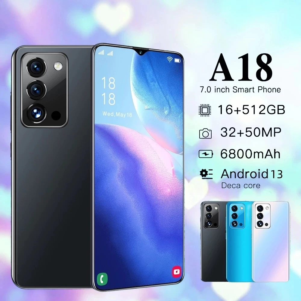 โทรศัพท์มือถือ A18 7.0นิ้ว รองรับ2ซิม แรม16GB รอม512GB Smartphone Android13 6800mAh ชาร์จเร็ว โทรศัพท์ราคาถูกๆ