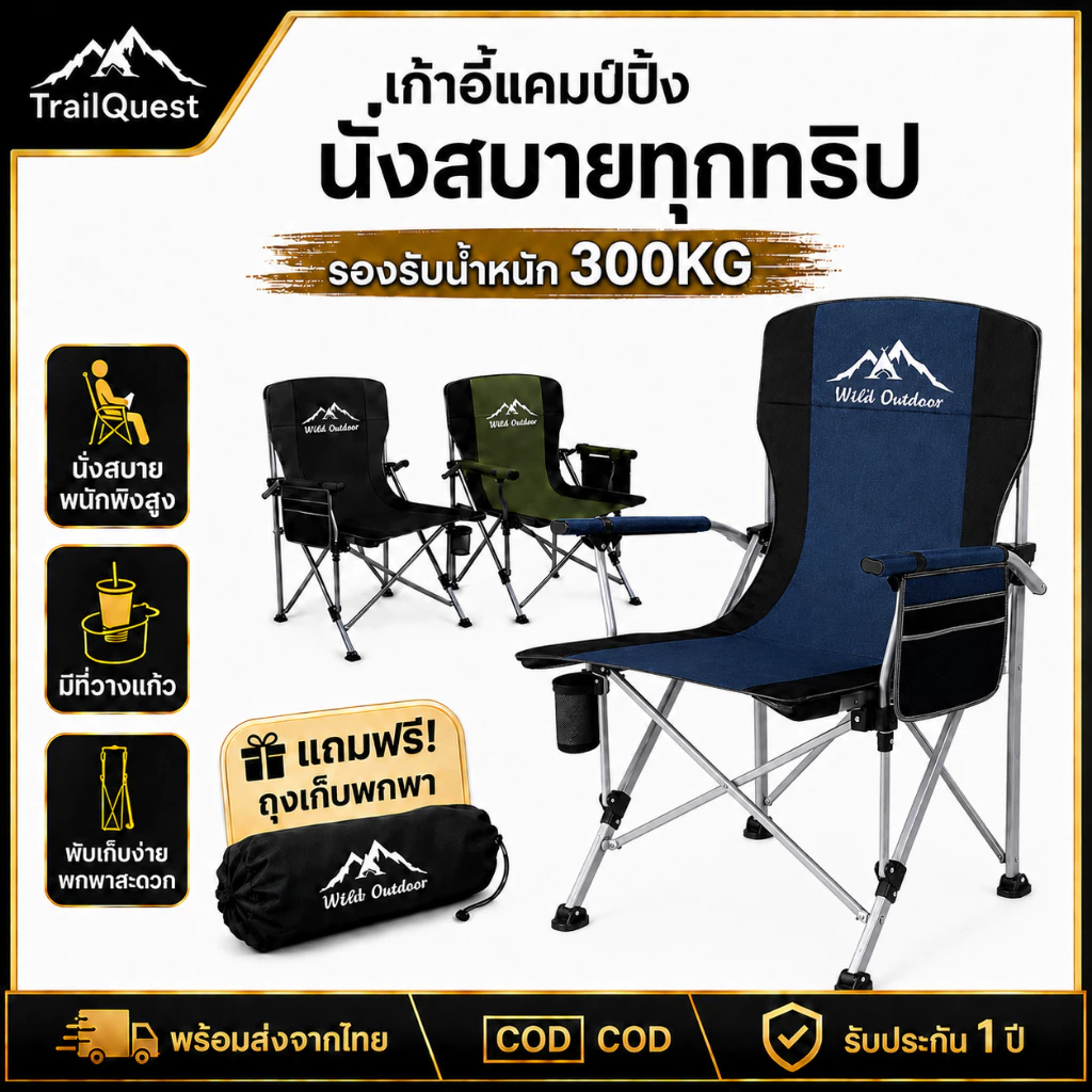 เก้าอี้แคมป์ปิ้ง เก้าอี้สนาม เก้าอี้ตกปลา เก้าอี้พับได้ คนอ้วนใช้ได้ รับน้ำหนัก 200KG โครงอลูมิเนียมแข็งแรง ผ้า Oxford ห