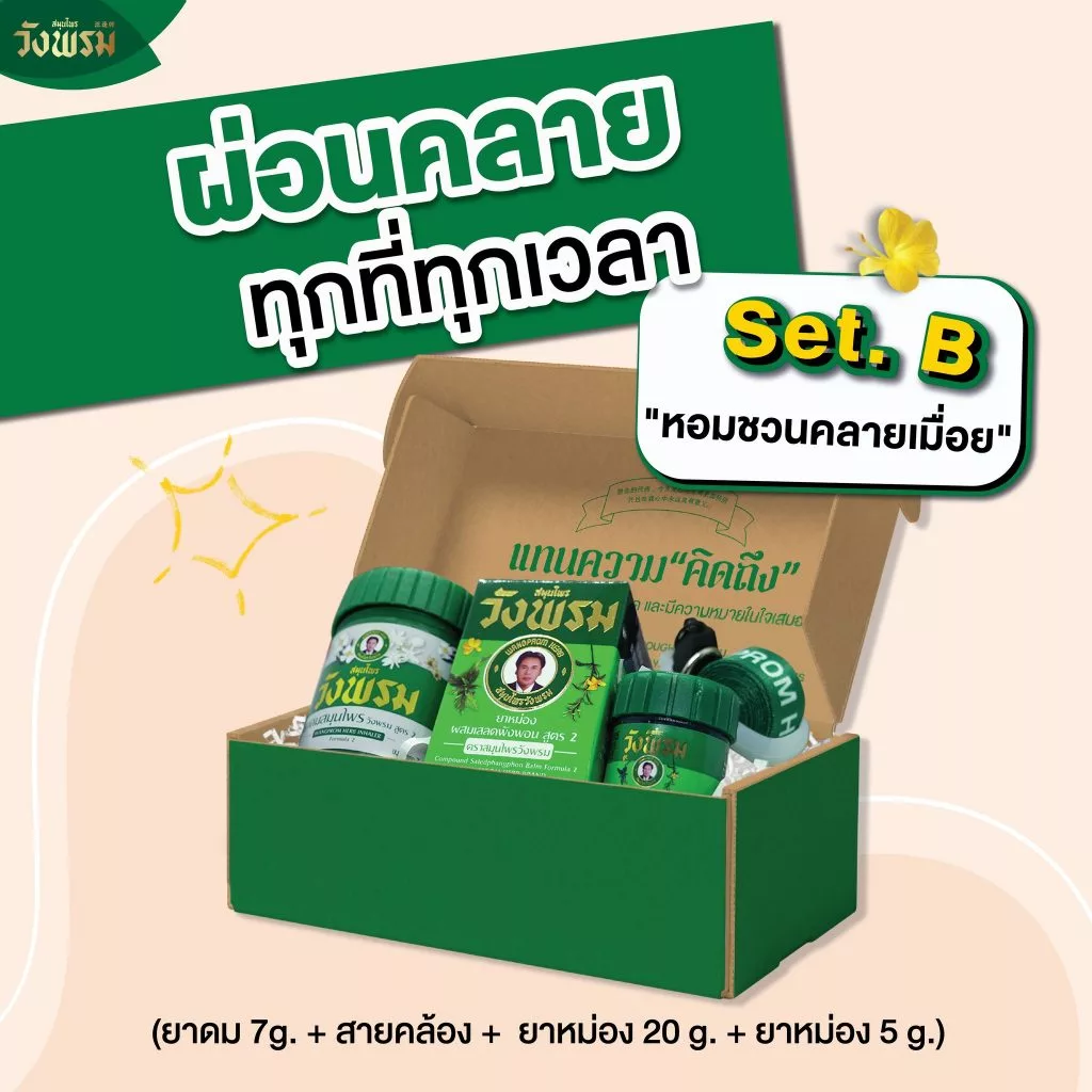 Wangpromherb สมุนไพรวังพรม Set B (ยาดม, ยาหม่อง 20g., ยาหม่อง 5g.) 1 ชุด