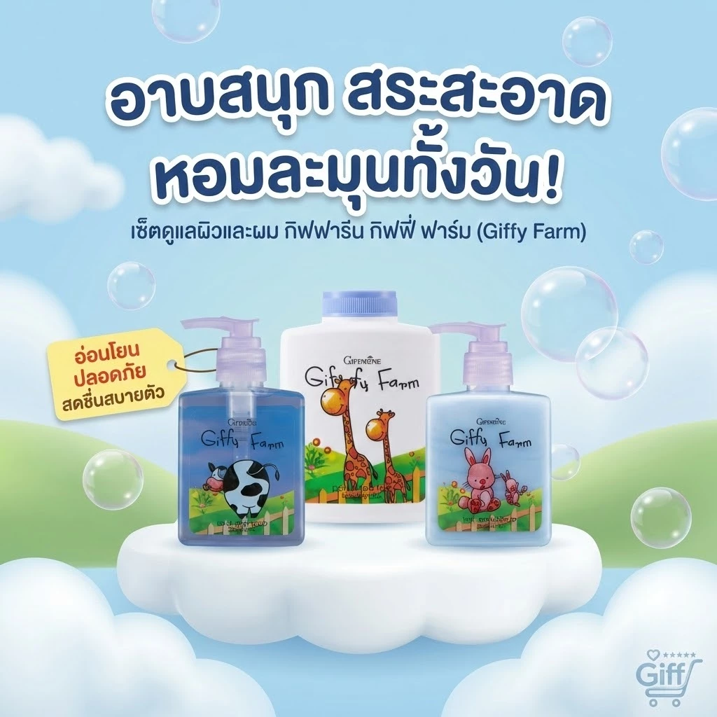 giffshop ผลิตภัณฑ์ เด็ก กิฟฟี่ฟาร์ม (GiffyFarm)แชมพูเด็ก ครีมนวดผมเด็ก แป้งเด็ก ของใช้เด็ก