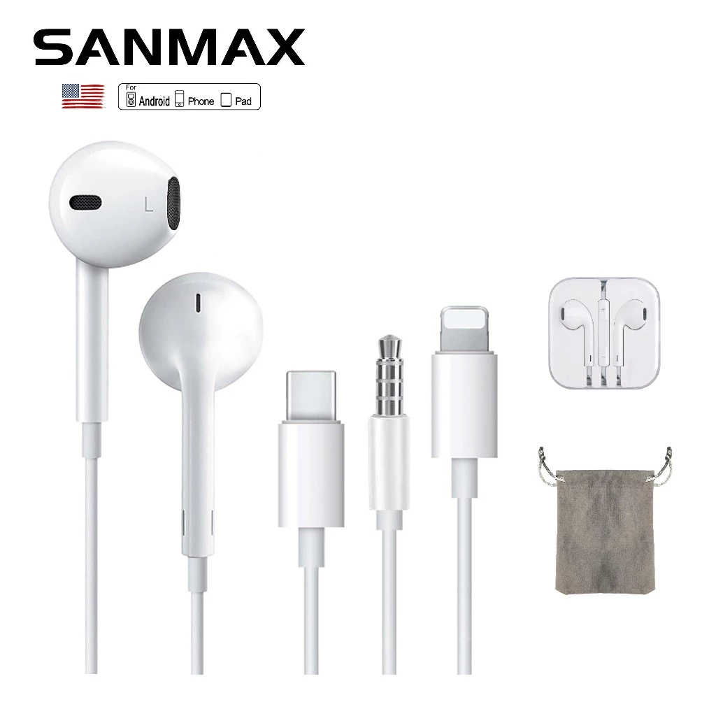 50% OFF Sanmax หูฟังไม่ต้องใช้บลูทูธ เสียงดี มีไมโครโฟนในตัว อินเตอร์เฟซ 3.5mm Typec ฟซสายฟ้า สำหรับ ios Android ฿45.00 100พัน+ sold Comm Rate 11% Get Link