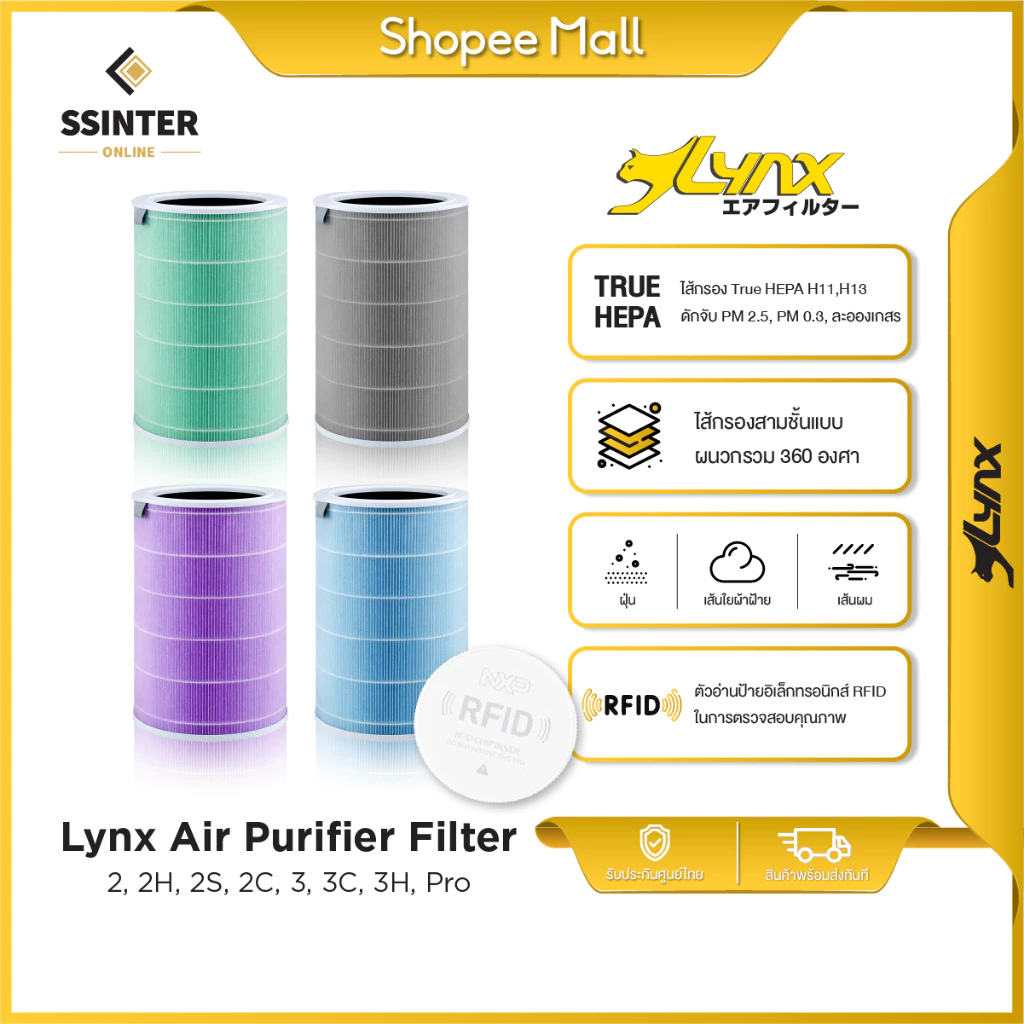 Lynx Air Purifier Filter ไส้กรองเครื่องฟอกอากาศสำหรับ Mi Air Purifier 2, 2H, 2S, 3, 3H, Pro มี RFID