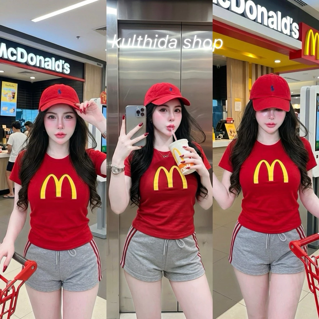 ชุดเซ็ต2ชิ้น เสื้อ McDonald's สีแดง +
