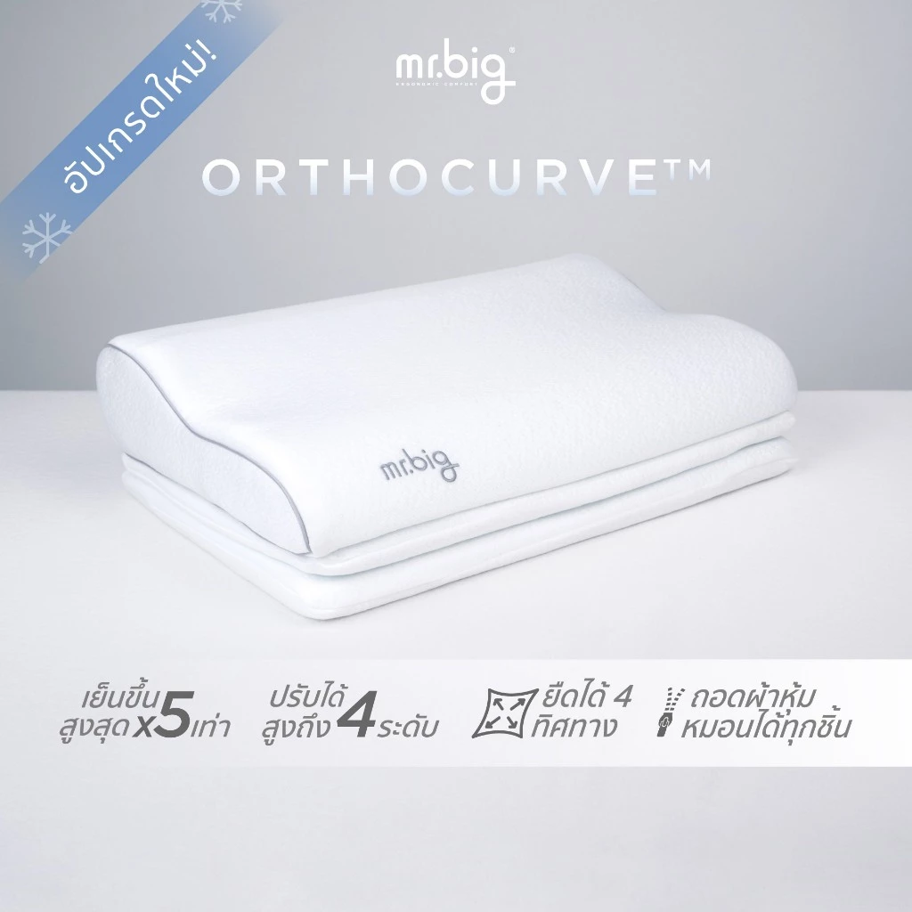 15% OFF mr.big Orthocurve Pillow หมอนหนุน Ergonomic รุ่นออโธเคิฟ ปรับระดับได้ มีส่วนโค้งที่จำเพาะ พอดีกับความโค้งคอและไหล่
